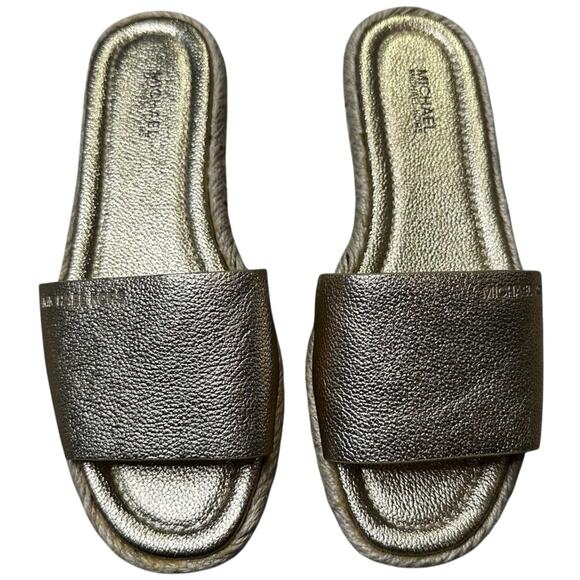 Michael Kors Metallic Gold Textured Leather Slides Size 7 NEW - Picture 10 of 10